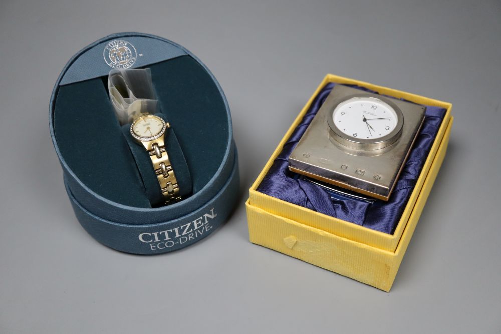 A ladys Citizen Eco-drive wrist watch and a modern silver cased timepiece.